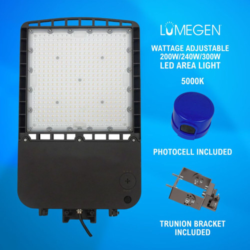 LED Area Light with Photocell and Trunion Bracket - Wattage Adjustable 200W/240W/300W - 5000K - LumeGen