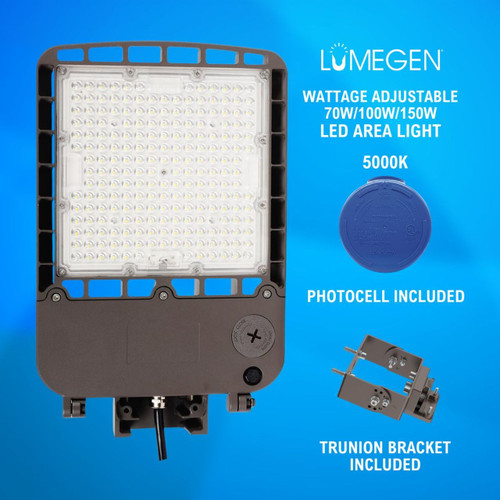LED Area Light with Photocell and Trunion Bracket - Wattage Adjustable 70W/100W/150W - 5000K - LumeGen