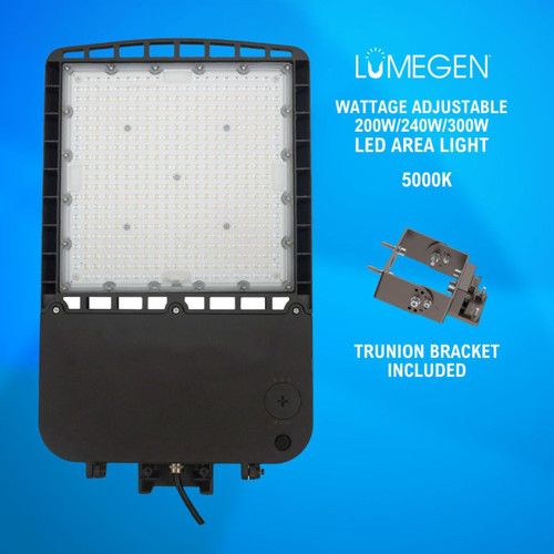 LED Area Light with Trunion Bracket - Wattage Adjustable 200W/240W/300W - 5000K - LumeGen