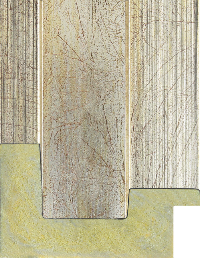 Hockney 69mm silver Polcore picture frame moulding with a crackled finish.