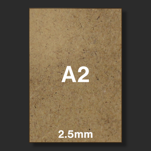 A2 size 2.5mm MDF board with size in white text