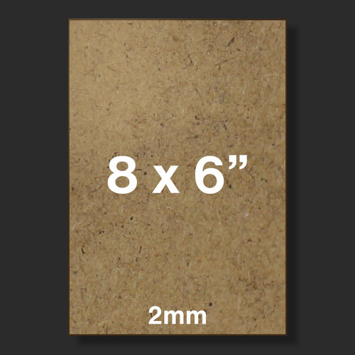 Brown MDF showing 8 x 6" measurements in white