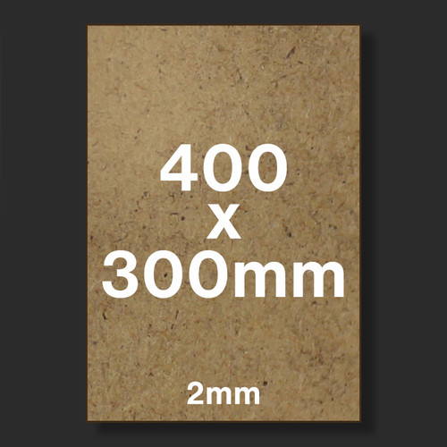 MDF board with 400x300mm in white text