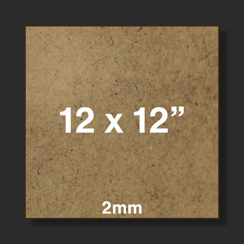 Brown mdf board with 12 x 12" white text