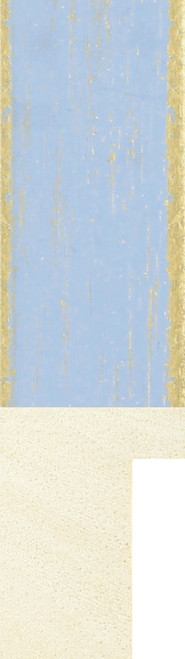 Pale blue deep rebated wooden frame moulding with gold highlights