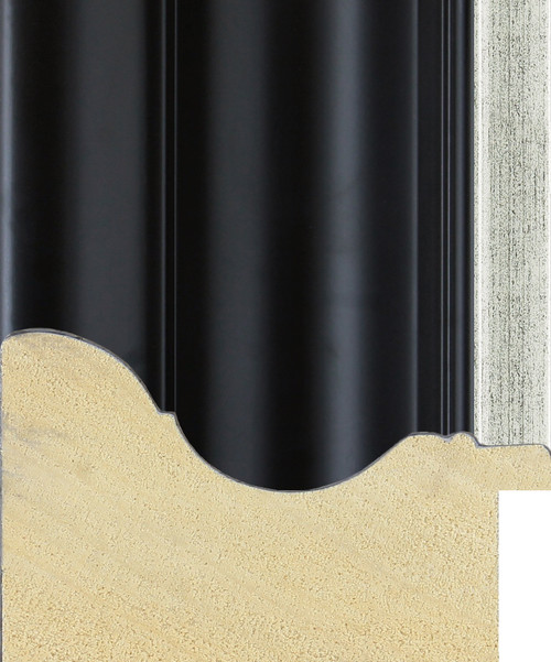 Wide 74mm matt black scoop frame moulding with antique silver edge