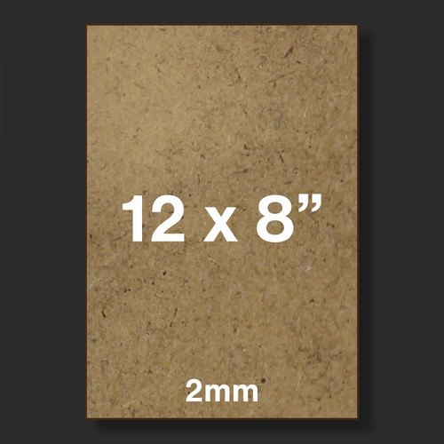 MDF board with size 12x8" in white text