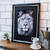 Black and white painting of a lion in Paramount brushed black and silver edge frame.
