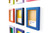 Pantone colour cards in colourful frames on a white wall
