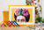 Modern print of colourful head in yellow picture frame