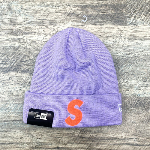 Supreme x New Era FW19 "S Logo" Beanie - Light Purple with Orange Embroidered S
