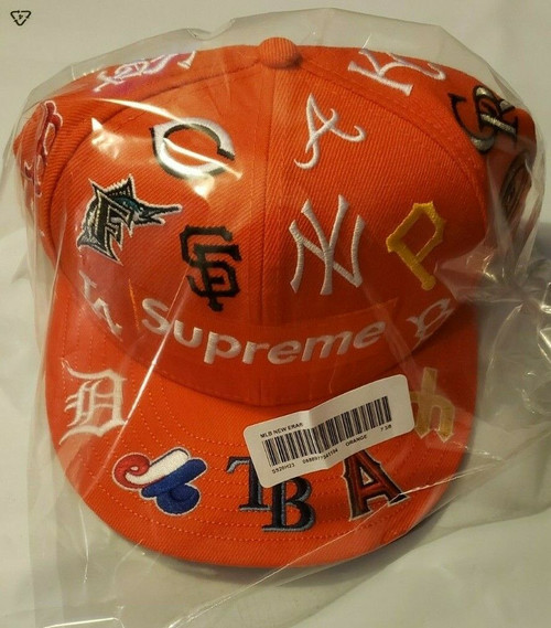 Supreme x MLB New Era 59FIFTY Fitted Hat - Orange SS20 - Box Logo Baseball Collab (Size 7 3/8)