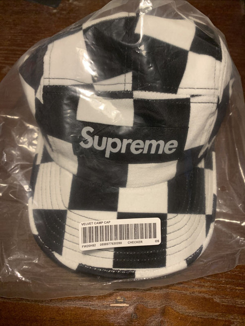 Supreme Checker Velvet Camp Cap - Black & White Checkered Pattern - FW20H92