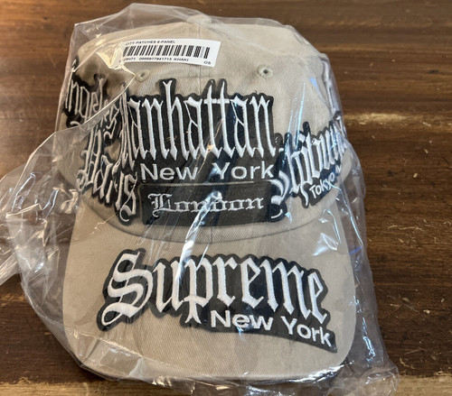 "Supreme City Patches 6-Panel Cap - Khaki | Exclusive Streetwear Hat with Global City Embroidery"