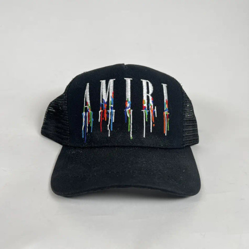 Amiri Multicolor Drip Logo Embroidered Black Cap – Bold Artistic Streetwear