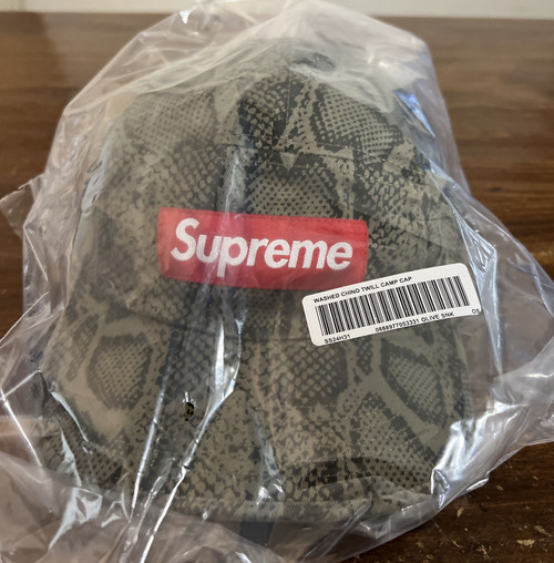 Supreme Washed Chino Twill Camp Cap in Olive Snake – SS24 Week 1