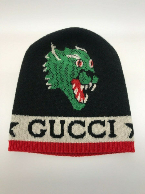 Gucci Logo-Embroidered Knit Hat/Cap – Black Wool with All-Over GG Pattern