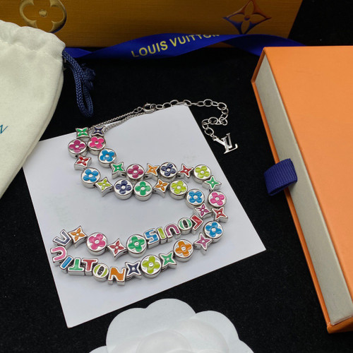 Louis Vuitton Flower Patterns Monogram Logo Neon Color Necklace & Choker