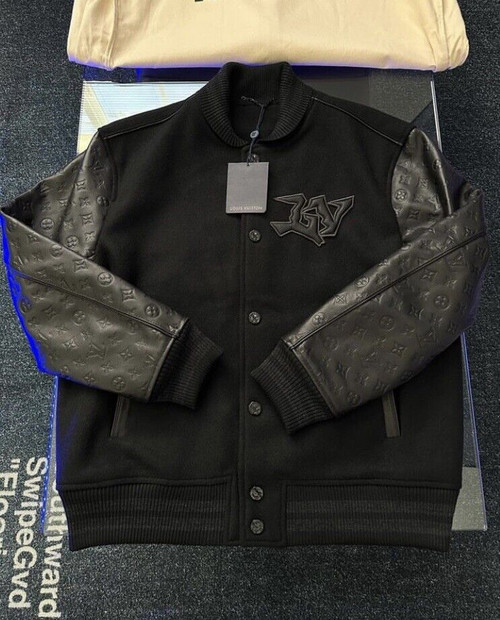 LOUIS VUITTON Monogram Embossed Leather & Wool Jacket – Winter 2022 Collection