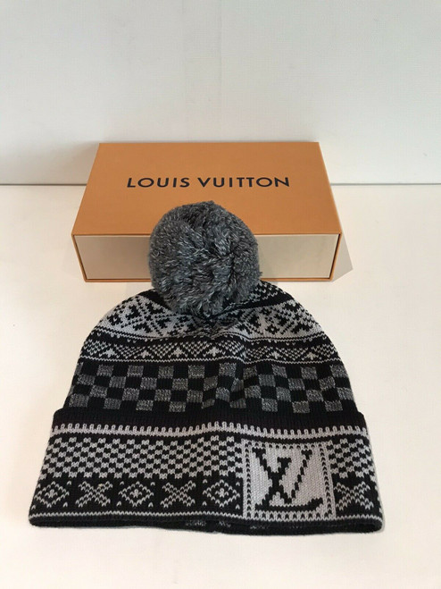 Louis Vuitton Flocon Hat – Damier Wool Beanie with Pom Pom, Rare, Authentic, Brand New with Box
