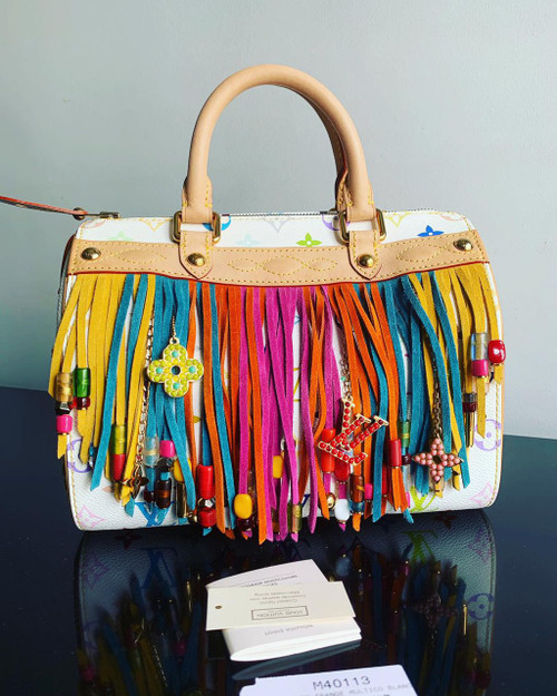 Louis Vuitton Monogram Fringe Multicolor White Speedy 25 Bag Tote M400113 – Luxury Designer Handbag, Brand New