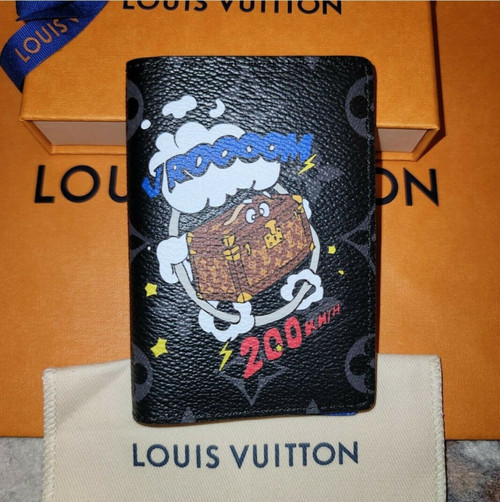 Authentic Louis Vuitton Pocket Organizer / Wallet – Monogram Eclipse Coated Canvas, Black/Blue, Brand New with Tags