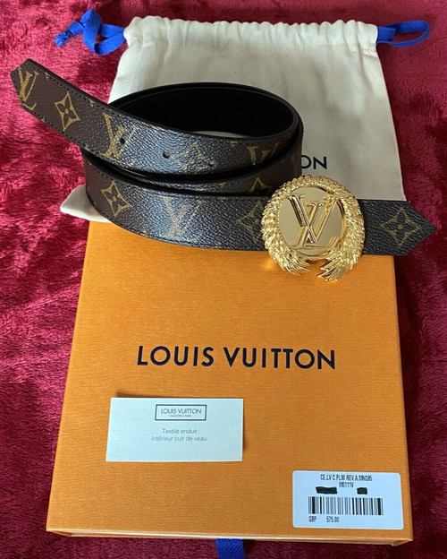 Authentic Louis Vuitton Women's Monogram Belt – Reversible LV Circle 30mm Calf Leather & Coated Canvas (Size 85cm)