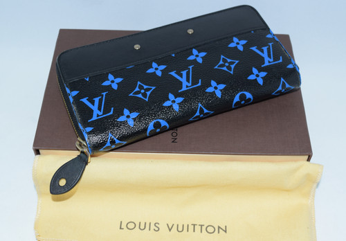 Louis Vuitton Digit Bleu Zippy Wallet M67235 in blue and black Monogram canvas with silver-tone zip closure
