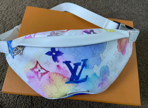 Louis Vuitton Discovery Bumbag PM M45759 in multicolor Monogram Watercolor canvas with white leather trim and silver hardware