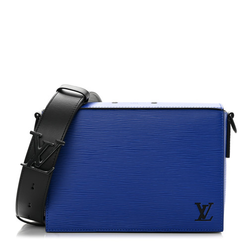 Louis Vuitton Épi Box Messenger bag in marine blue calfskin with matte-black LV logo strap and flap closure