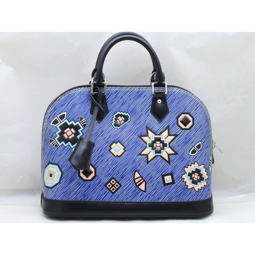 Louis Vuitton Alma BB Épi Denim M50833 in blue and black Epi leather with silver hardware and shoulder strap