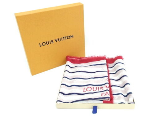 Louis Vuitton Monogram Stripe Cotton Stole in red and white with LV Monogram pattern and raw-edge hems