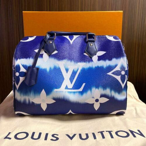 Louis Vuitton Escale Speedy Bandoulière 30 in pastel blue Escale canvas with cowhide leather handles and silver hardware