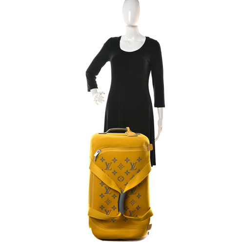 Louis Vuitton Horizon Soft Duffle 55 in yellow and gray thermoformed knit Monogram with cowhide-leather handle and dual wheels