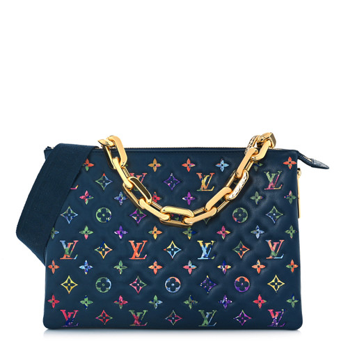 100% Authentic Louis Vuitton Garden Coussin MM in Navy Blue Lambskin – Floral-Embossed Monogram, Two Versatile Straps & Dust Bag, New with Bo