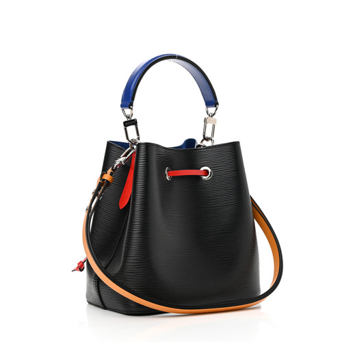 "Louis Vuitton Épi NéoNoé BB in Black & Safran with silver hardware and dual straps