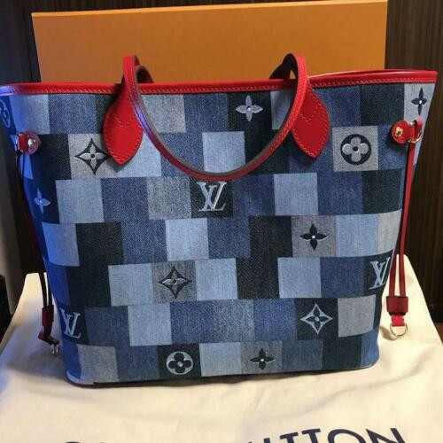 Louis Vuitton Neverfull MM tote in blue Monogram Denim canvas with patchwork accents and removable pouch