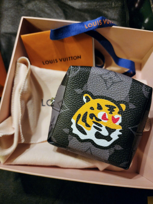 Louis Vuitton LV Made Squared Pouch Bag Charm MP3224 in Monogram Eclipse canvas with Monogram Stripes and Nigo Tiger graphic