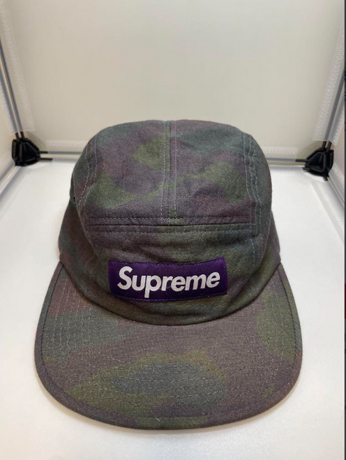 Supreme FW12 Painted Camo Camp Cap front view red box logo”