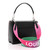 Louis Vuitton Twist MM Épi leather shoulder bag in black with rose-pink glazed edges, hot-pink LV Twist-lock, and silver chain strap