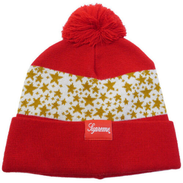 Supreme 2003 Stars Beanie - Red Pom-Pom Winter Hat