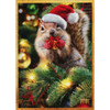 Santa Squirrel Holding Small Gold Gift Christmas Card