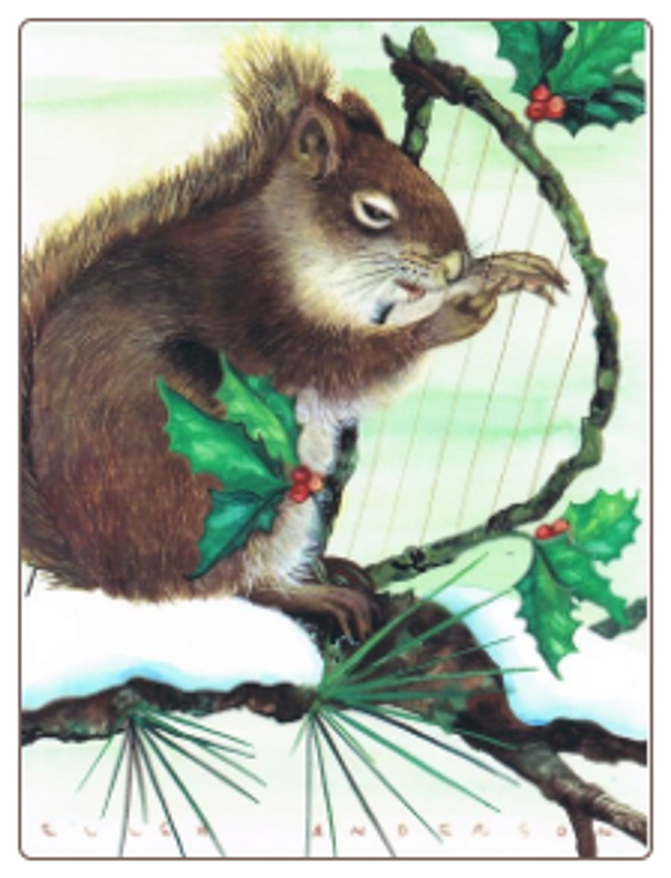 Squirrel Playing Harp Christmas Cards PK/6