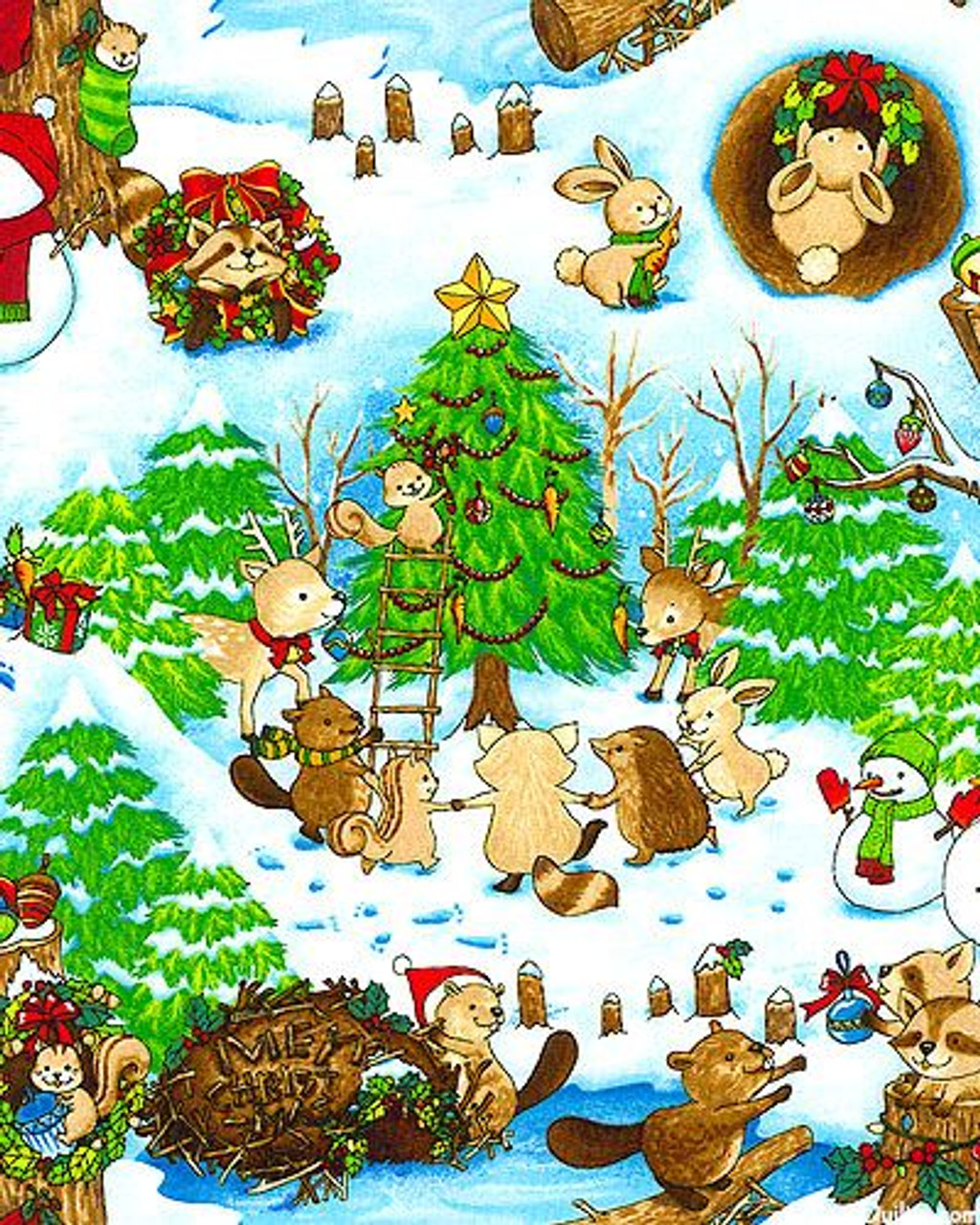 Season's Greetings Woodland Christmas Fabric