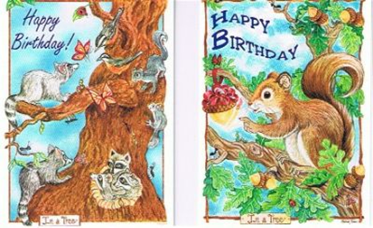 Happy Birthday Squirrel or Raccoon Mini Cards