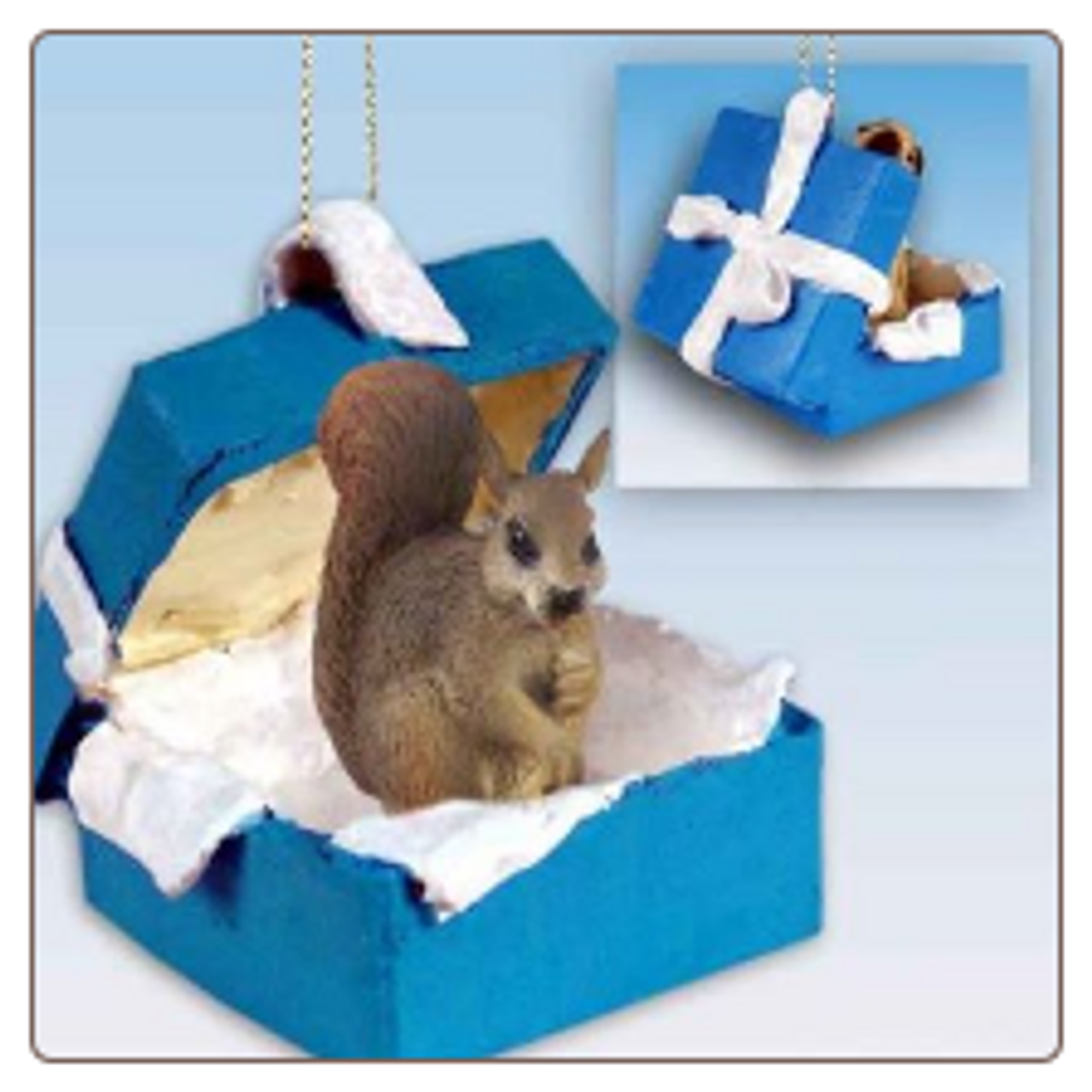 Squirrel in Blue Gift Box Ornament