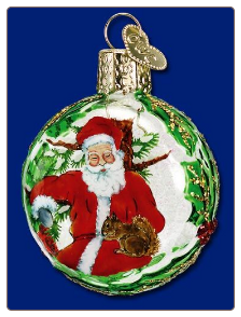 Squirrel & Santa Glass Ornament