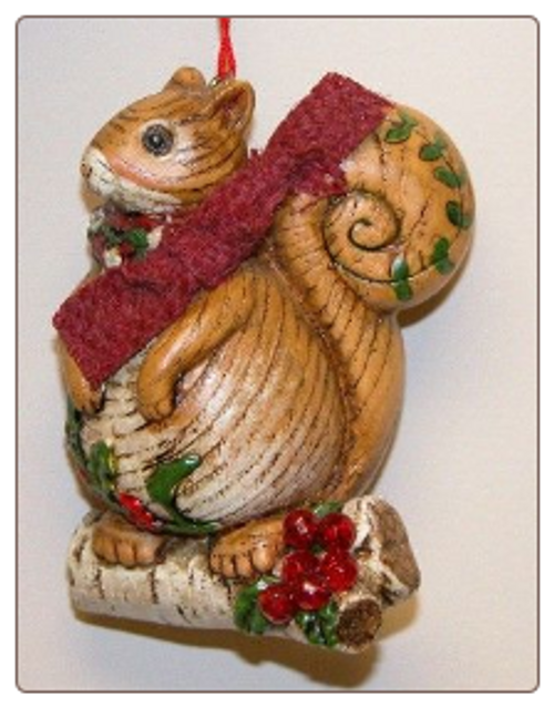 Wooden Squirrel with Scarf Ornament