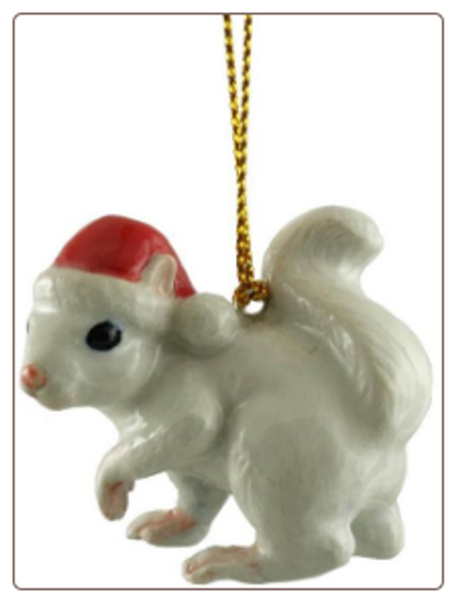 White Squirrel with Santa Hat Ornament