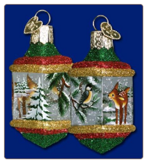 Deer & Chickadee Glass Ornament